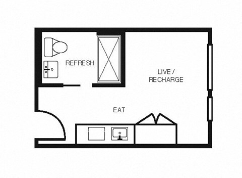 Floor plan for studio, 1 bath, 234 sqft